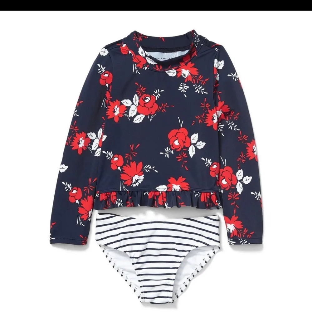 2/100 NWOT Janie and Jack Floral Navy Kids Swim Set